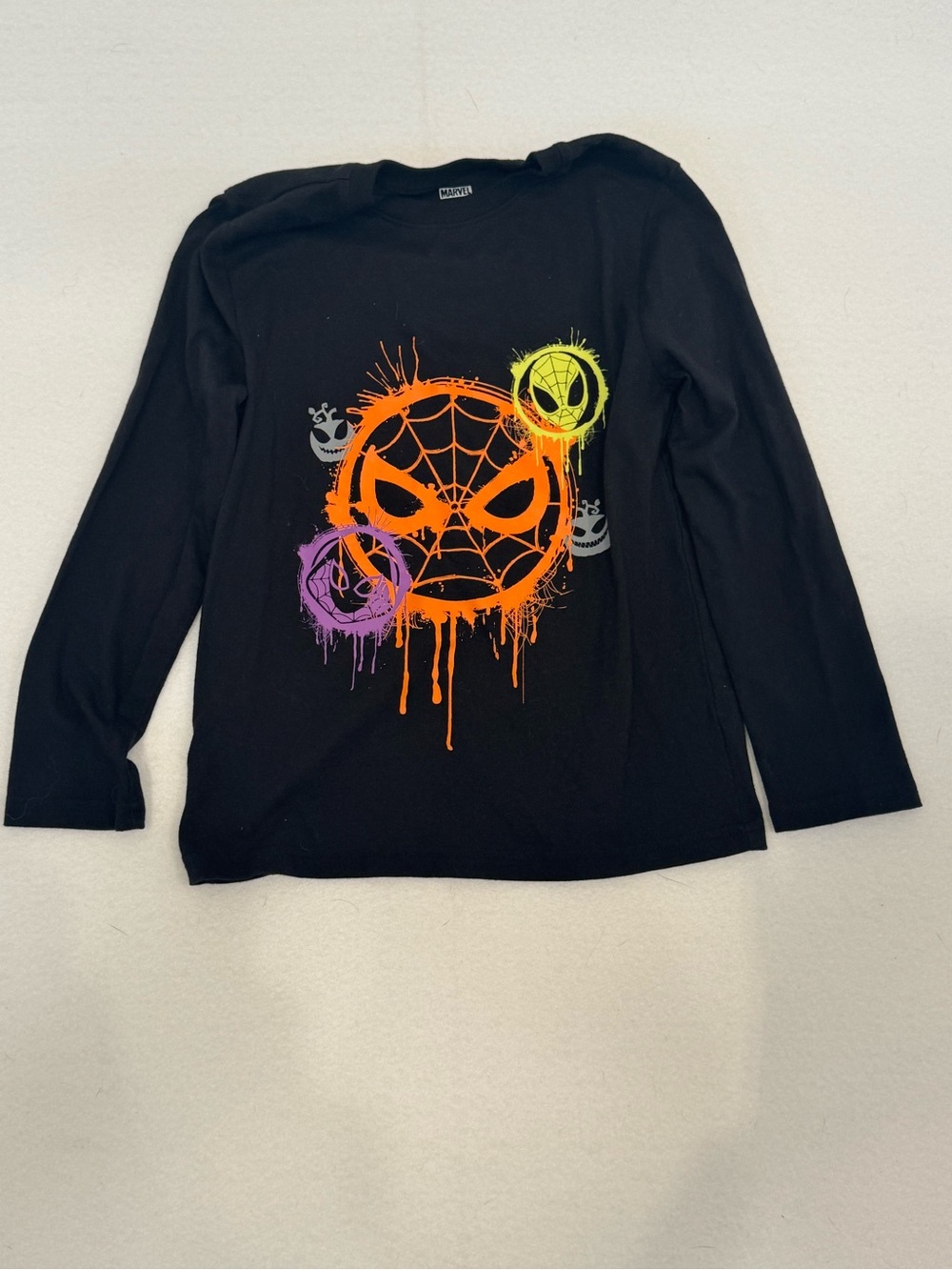 Kids Black Long-Sleeve Spider Graphic Tee - Neon Orange & Accents